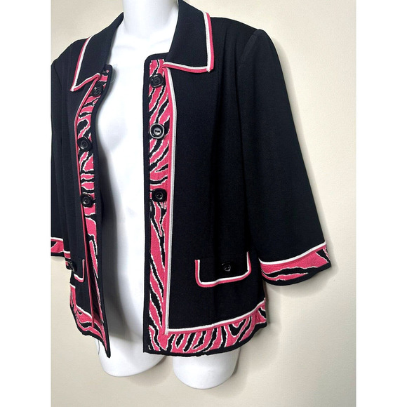 MING WANG Pink/ Black Acrylic Knit Jacket Blazer ~PM - Picture 5 of 5